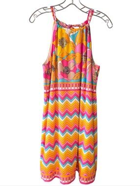 Trina Turk Colorful Vacaciones Summertime Bloom Halter Dress Size Medium